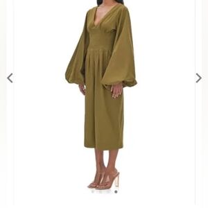 Olive Green V-Neck Wide Sleeve Jumpsuit